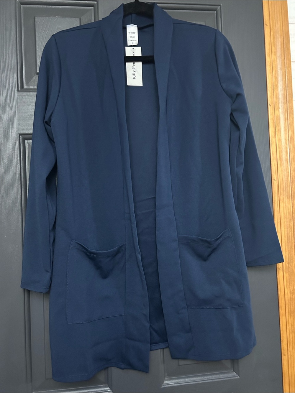 Women's Navy Open Front Long Cardigan